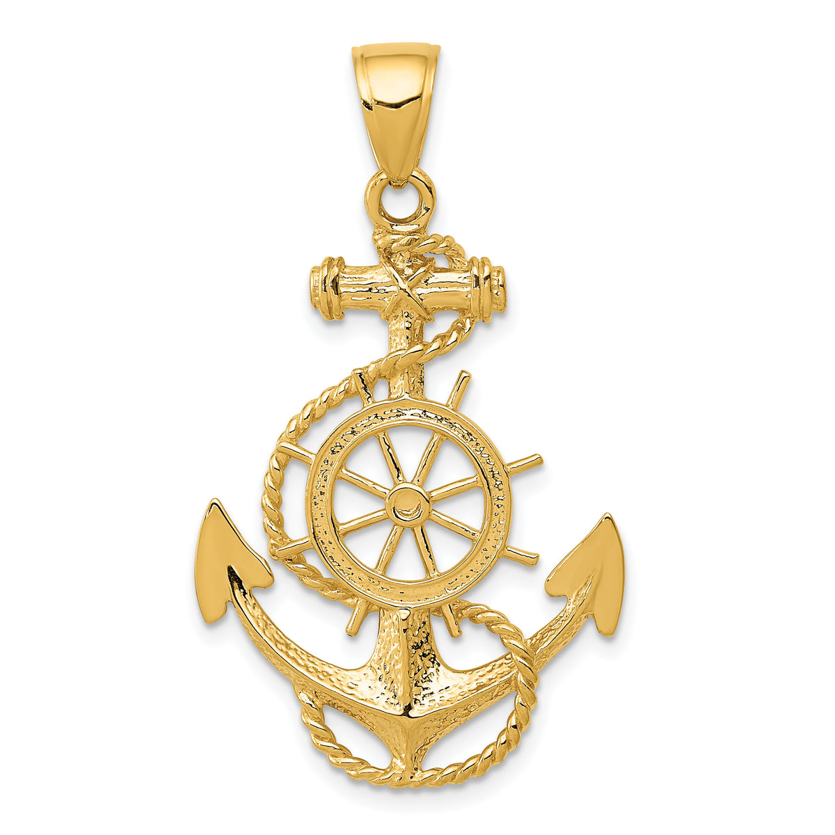 14k Large Anchor w/Wheel Pendant-K3083