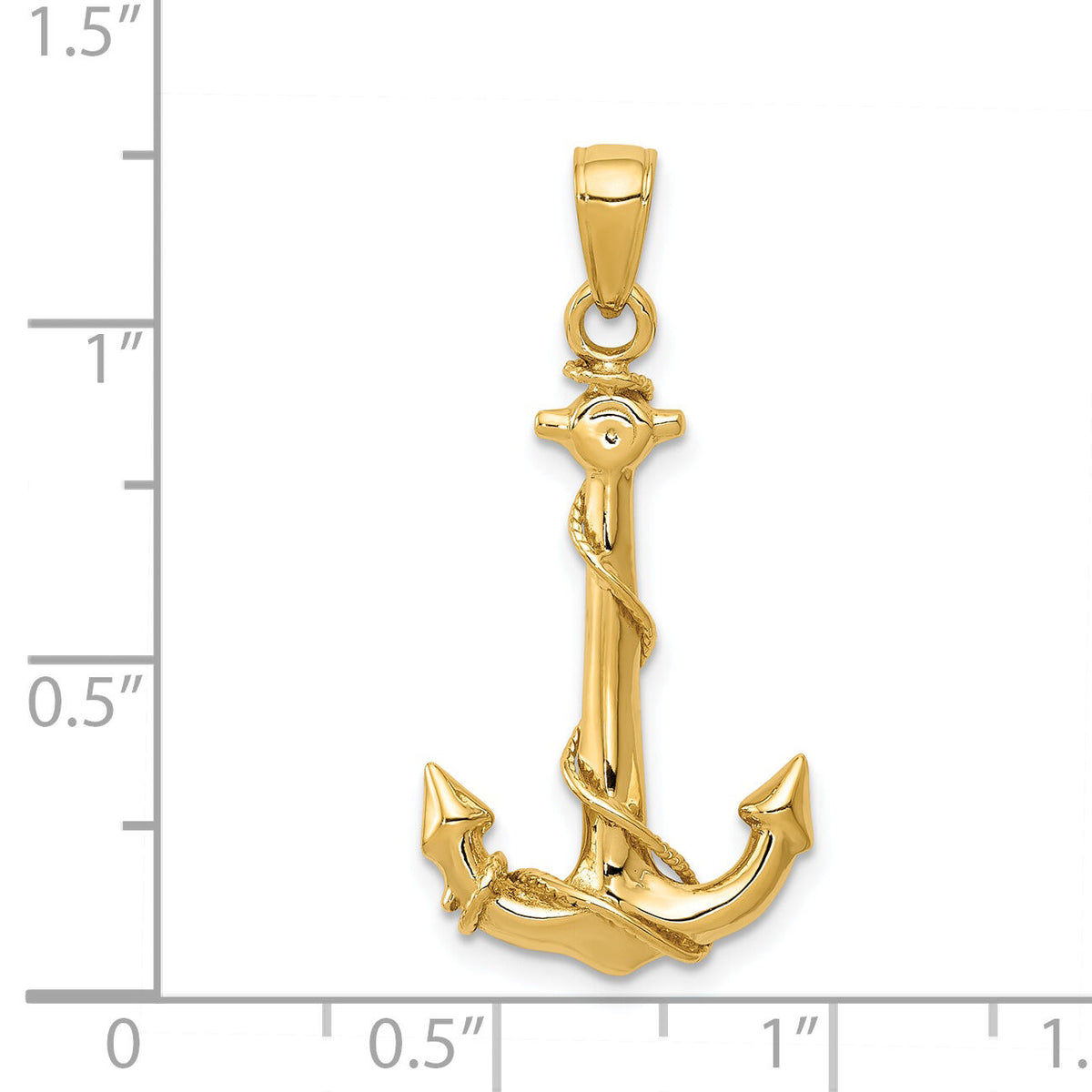 14K  3D Anchor W/Rope Pendant-K3091