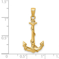14K  3D Anchor W/Rope Pendant-K3091