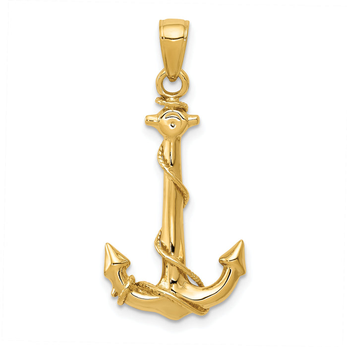 14K  3D Anchor W/Rope Pendant-K3091