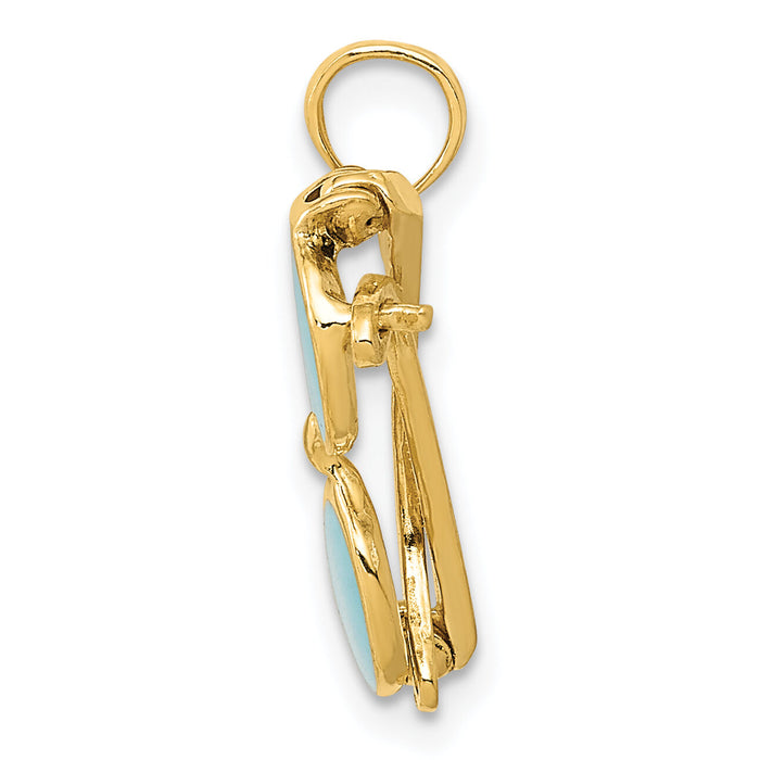 14K 3D Aqua Enameled Sunglasses Pendant-K3106