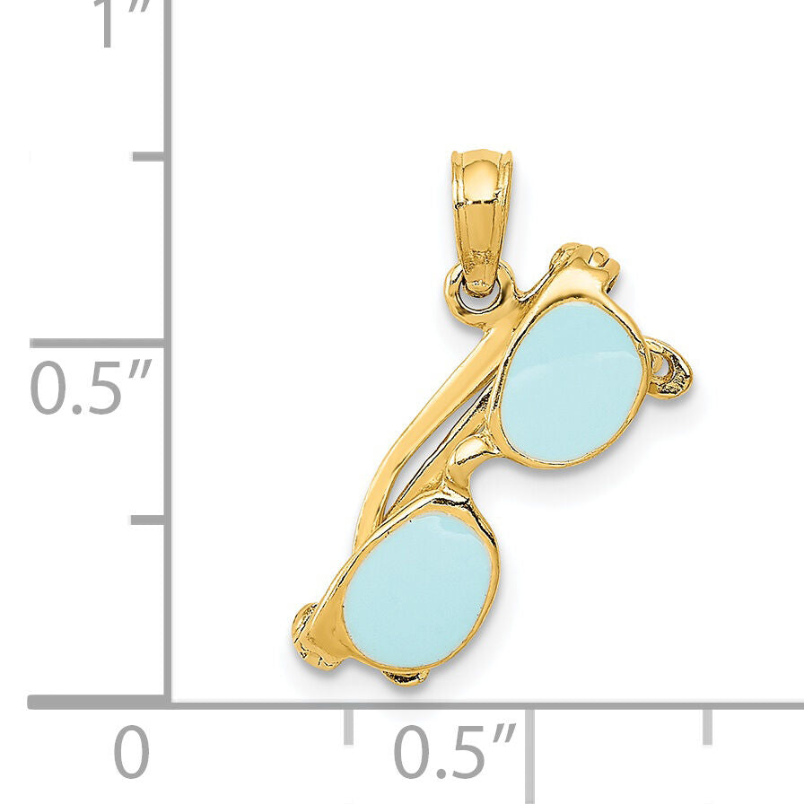 14K 3D Aqua Enameled Sunglasses Pendant-K3106