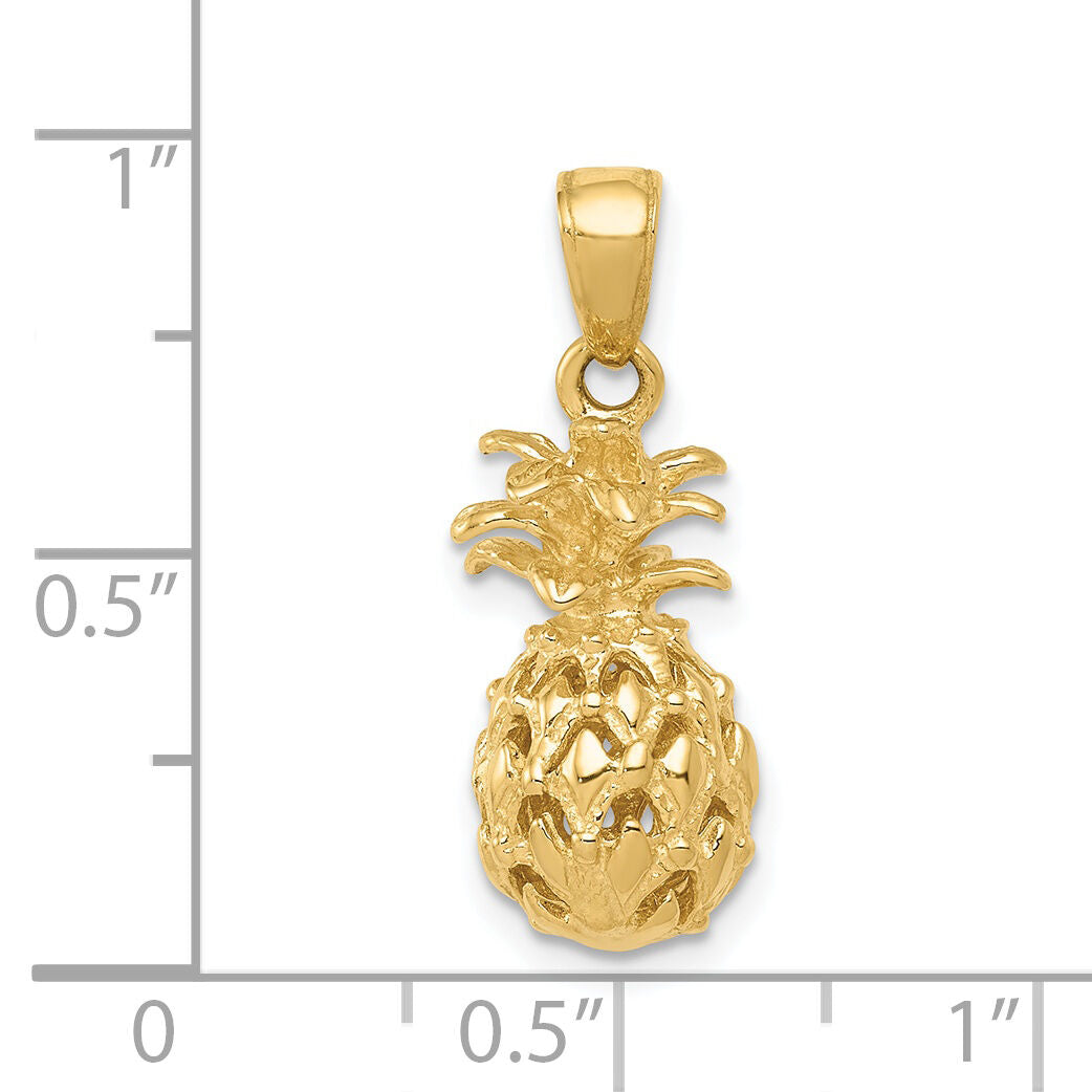 14K  3D Cut-out Pineapple Pendant-K3146