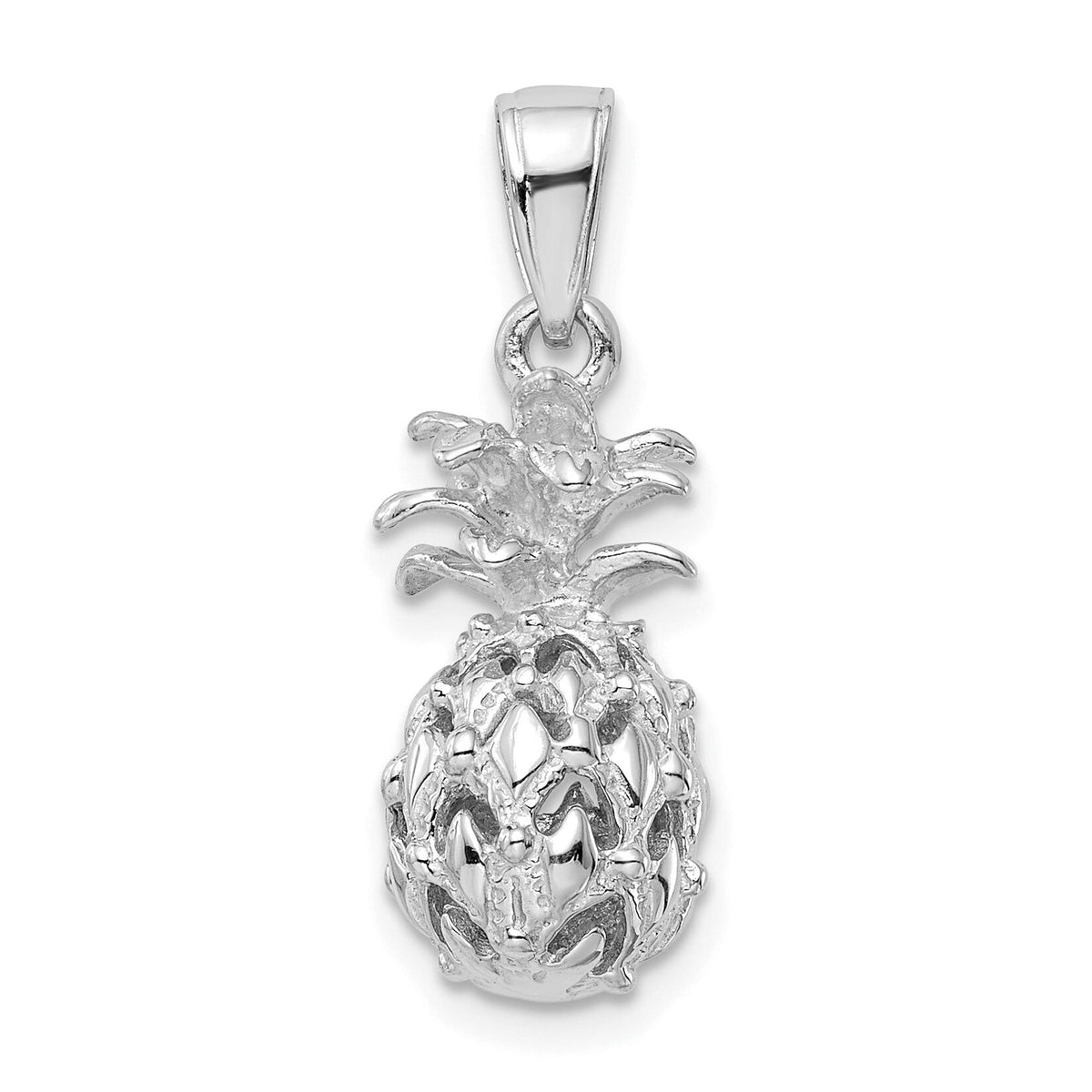 14K White Gold 3D Cut-out Pineapple Pendant-K3146W