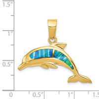 14k Lab Created Opal Dolphin Pendant-K317