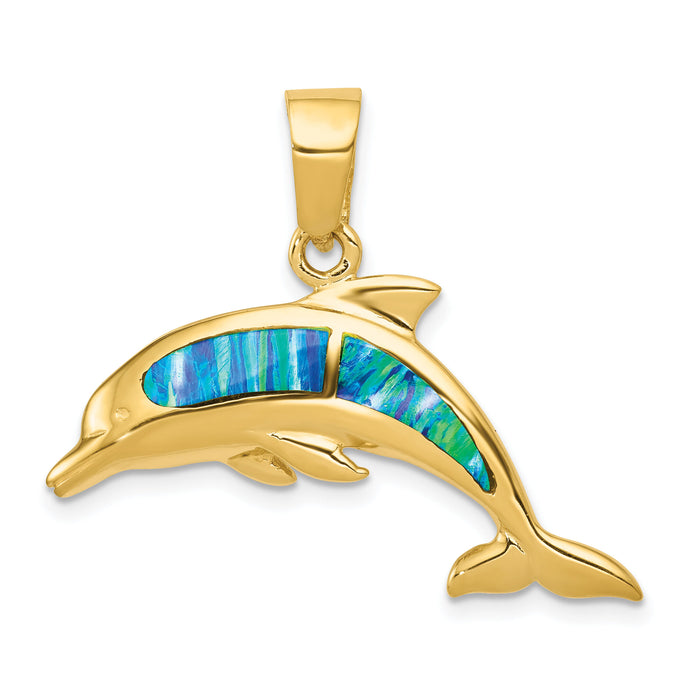 14k Lab Created Opal Dolphin Pendant-K317