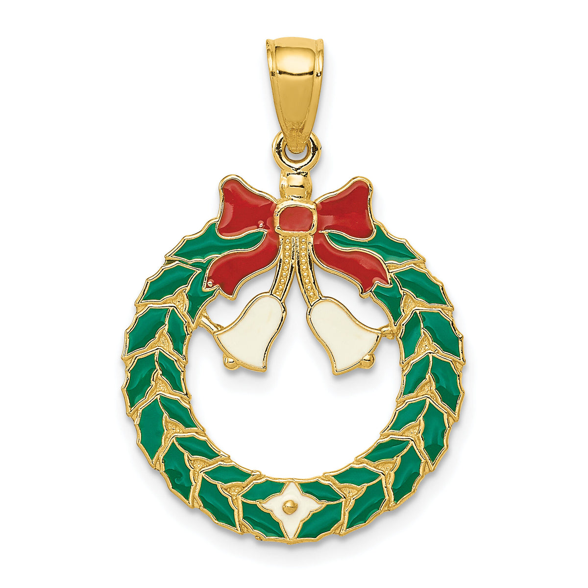 14k Enameled Christmas Wreath Pendant-K3181