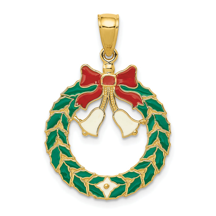 14k Enameled Christmas Wreath Pendant-K3181