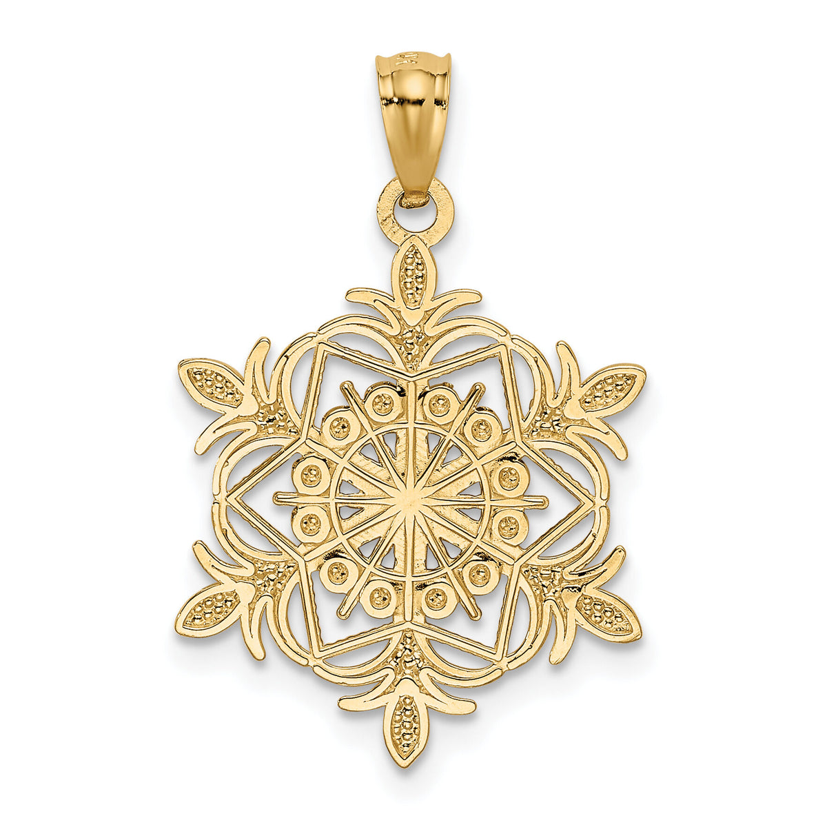 14k w/ Rhodium Diamond-cut Snowflake Pendant-K3190