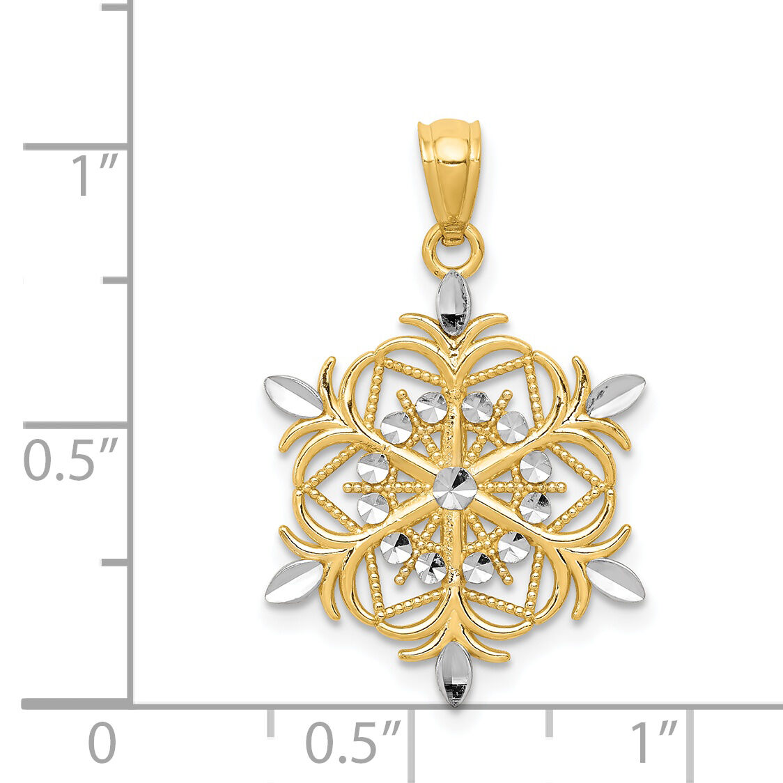 14k w/ Rhodium Diamond-cut Snowflake Pendant-K3190