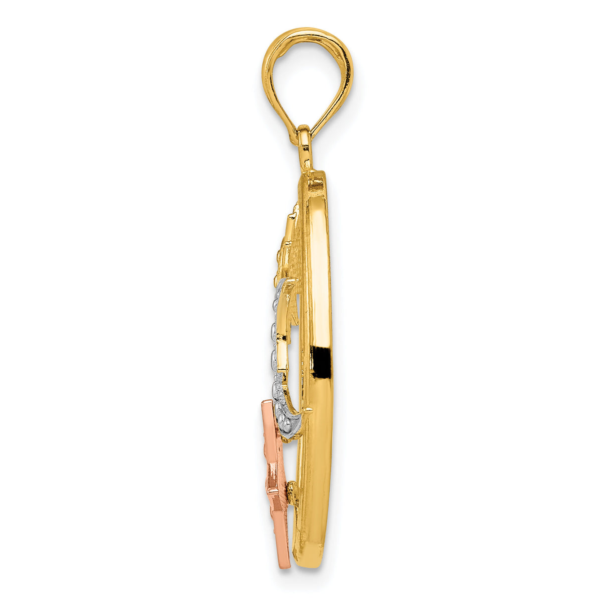 14k Two-tone w/White Rhodium Sun, Moon and Star Oval Pendant-K3191