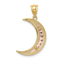 14K Two-tone w/White Rhodium Diamond-cut Moon Pendant-K3199