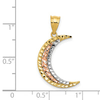 14K Two-tone w/White Rhodium Diamond-cut Moon Pendant-K3199