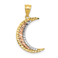 14K Two-tone w/White Rhodium Diamond-cut Moon Pendant-K3199