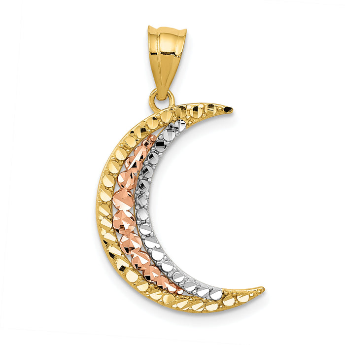 14K Two-tone w/White Rhodium Diamond-cut Moon Pendant-K3199