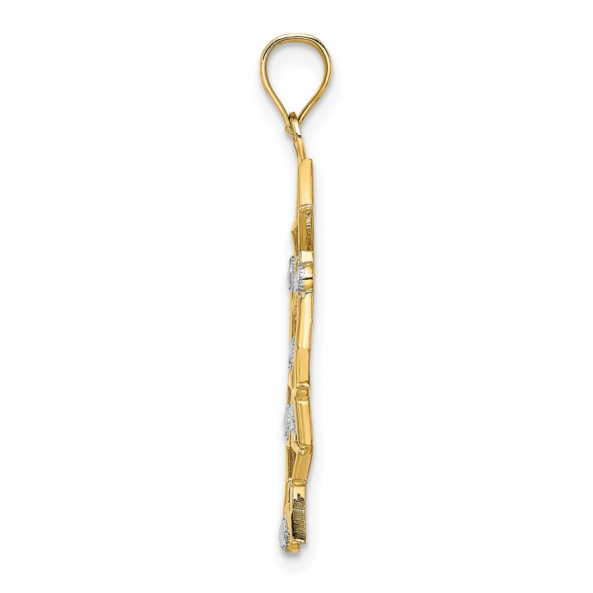 14K w/Rhodium Diamond-cut Star Cluster Charm-K3200