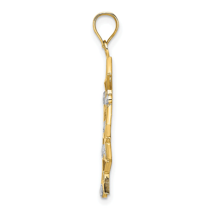 14K w/Rhodium Diamond-cut Star Cluster Charm-K3200