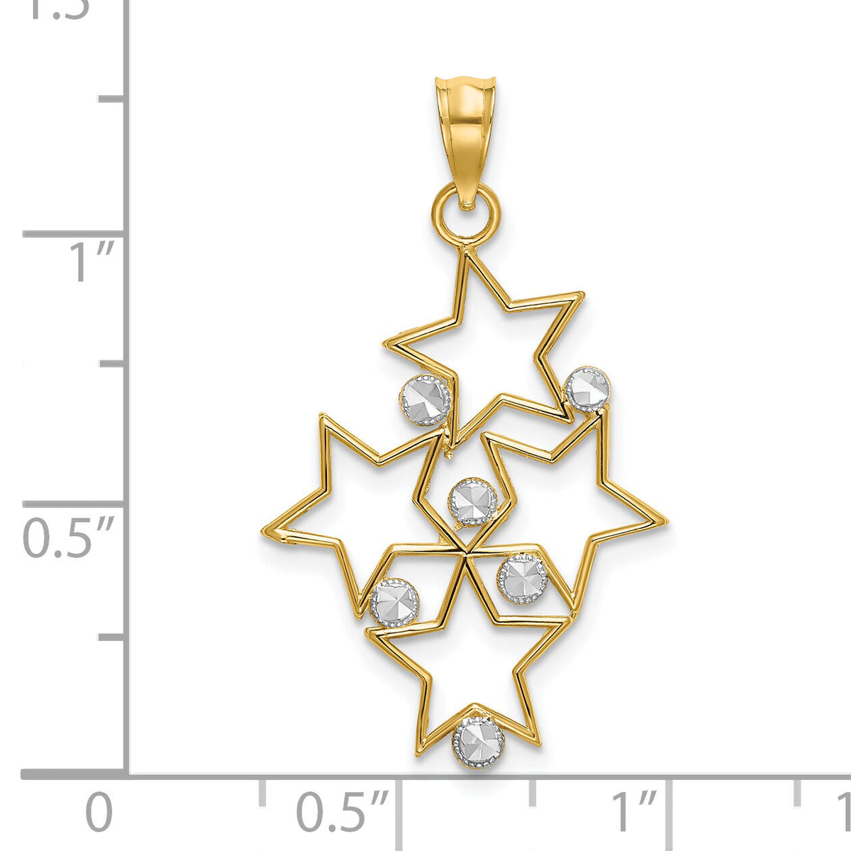 14K w/Rhodium Diamond-cut Star Cluster Charm-K3200