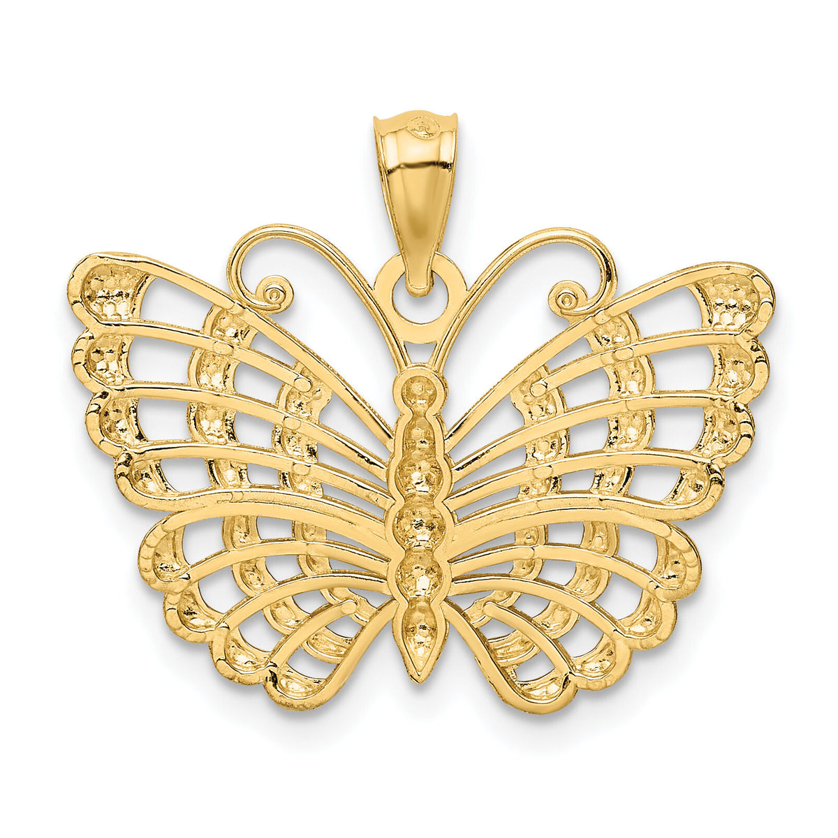 14k and Rhodium Diamond-cut Butterfly Pendant-K3236