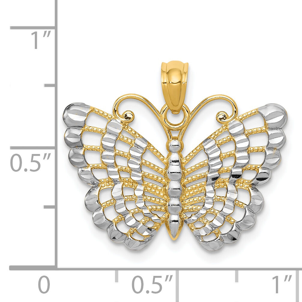 14k and Rhodium Diamond-cut Butterfly Pendant-K3236