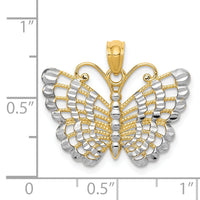 14k and Rhodium Diamond-cut Butterfly Pendant-K3236