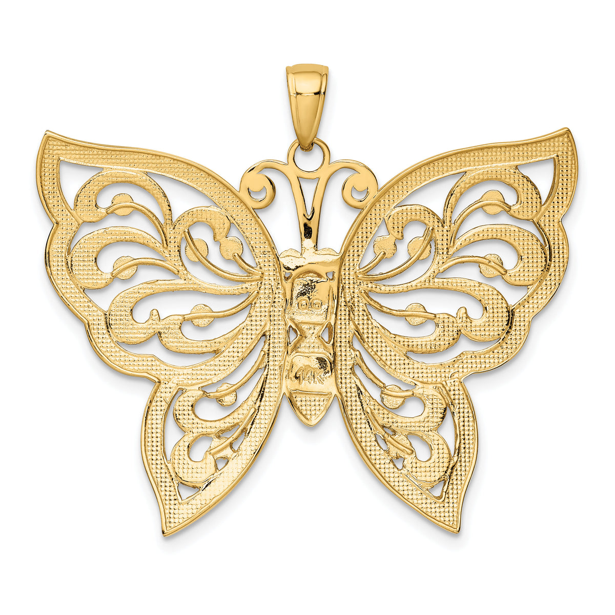 14k w/Rhodium Diamond-cut Butterfly Pendant-K3238