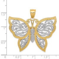 14k w/Rhodium Diamond-cut Butterfly Pendant-K3238