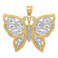 14k w/Rhodium Diamond-cut Butterfly Pendant-K3238