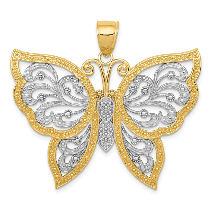 14k w/Rhodium Diamond-cut Butterfly Pendant-K3238
