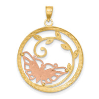 14k Two-tone w/White Rhodium Butterfly in Circle Pendant-K3246