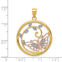 14k Two-tone w/White Rhodium Butterfly in Circle Pendant-K3246