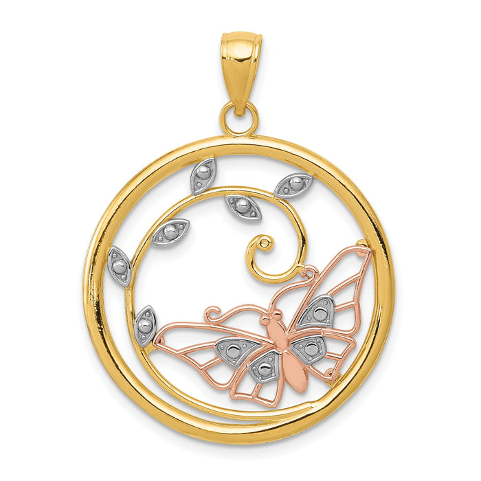 14k Two-tone w/White Rhodium Butterfly in Circle Pendant-K3246