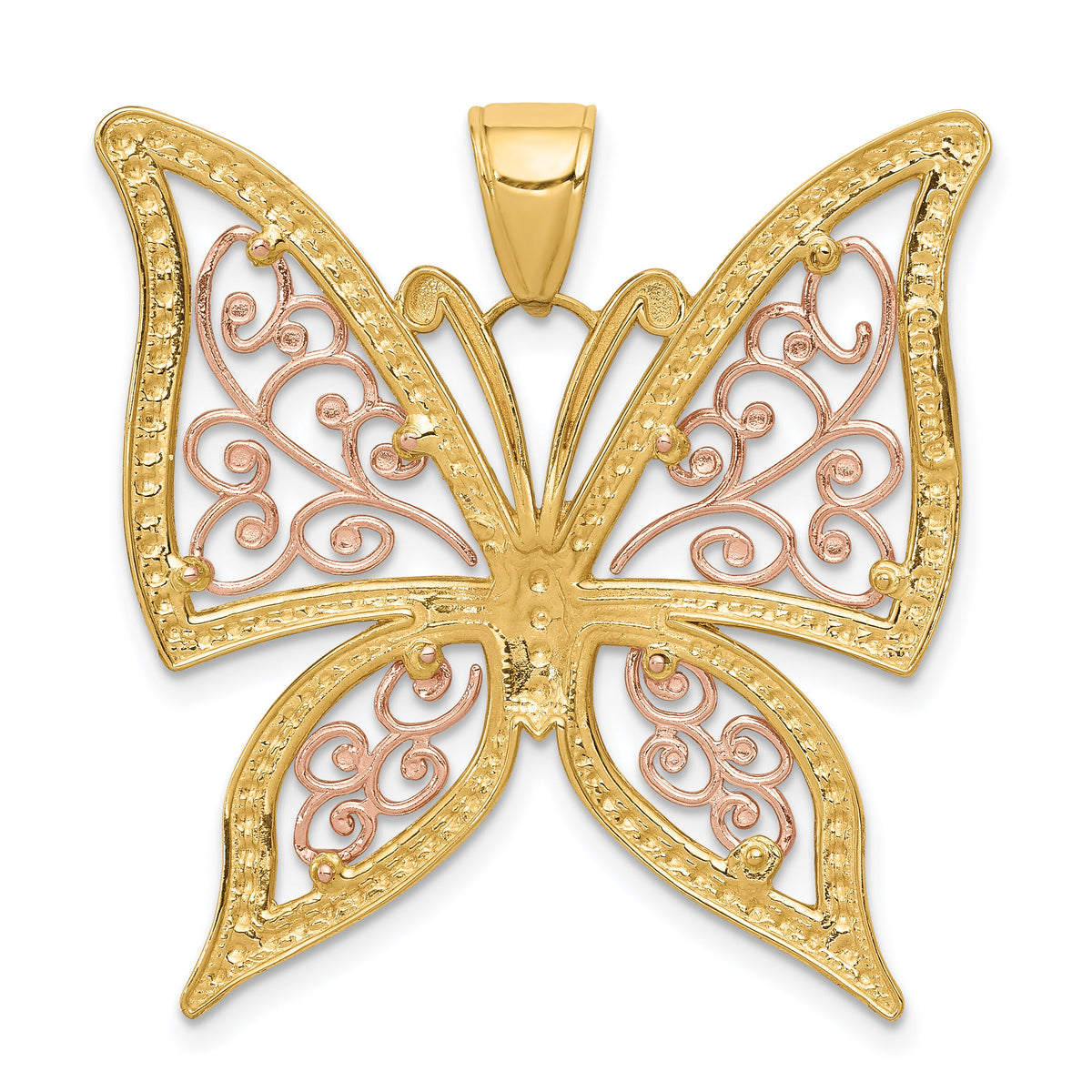 14k Two-tone w/White Rhodium Diamond-cut Butterfly Pendant-K3249