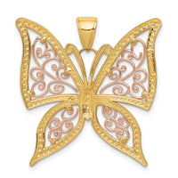 14k Two-tone w/White Rhodium Diamond-cut Butterfly Pendant-K3249