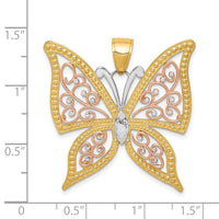 14k Two-tone w/White Rhodium Diamond-cut Butterfly Pendant-K3249