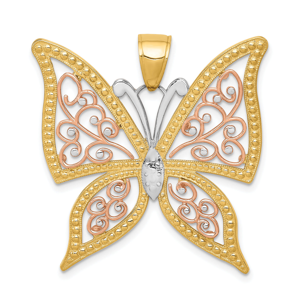 14k Two-tone w/White Rhodium Diamond-cut Butterfly Pendant-K3249