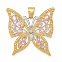 14k Two-tone w/White Rhodium Diamond-cut Butterfly Pendant-K3249