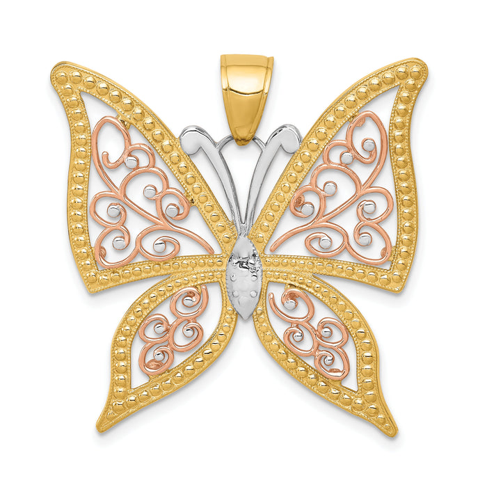 14k Two-tone w/White Rhodium Diamond-cut Butterfly Pendant-K3249