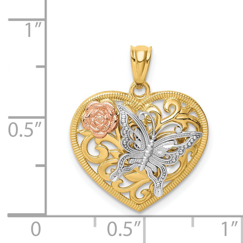 14k Tri color Butterfly Heart Pendant-K3250