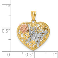 14k Tri color Butterfly Heart Pendant-K3250
