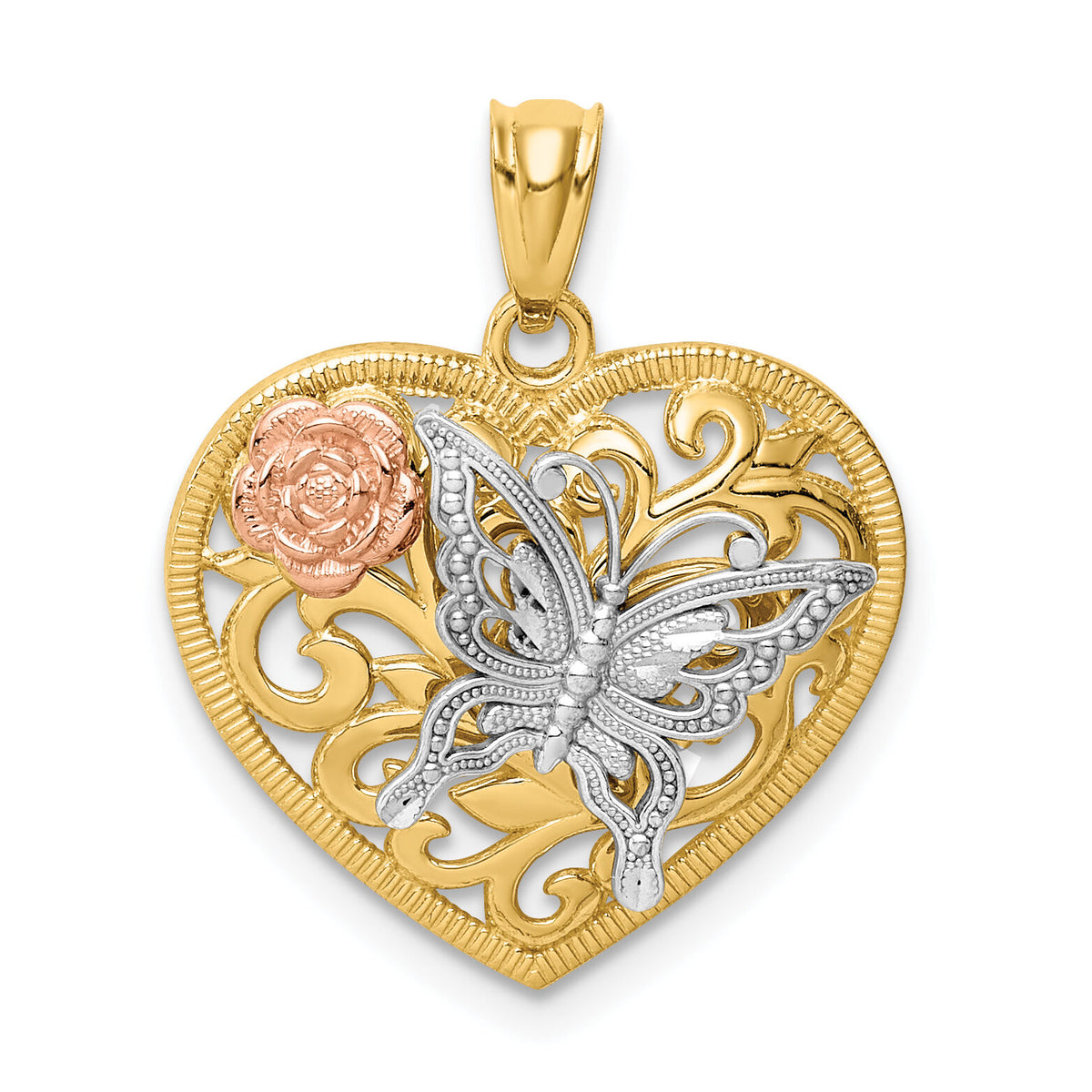 14k Tri color Butterfly Heart Pendant-K3250