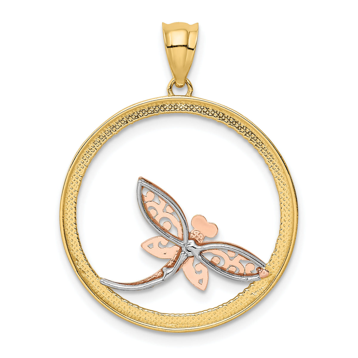 14K Two-tone w/White Rhodium Dragonfly Pendant-K3257
