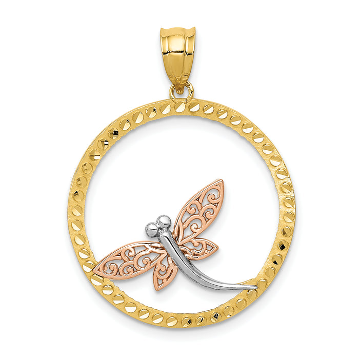 14K Two-tone w/White Rhodium Dragonfly Pendant-K3257