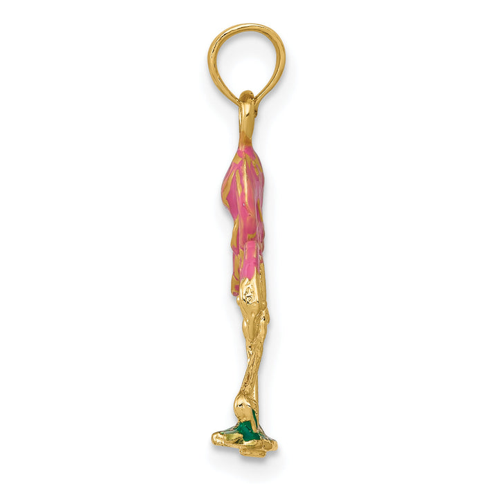 14k Enameled Flamingo Pendant-K3269