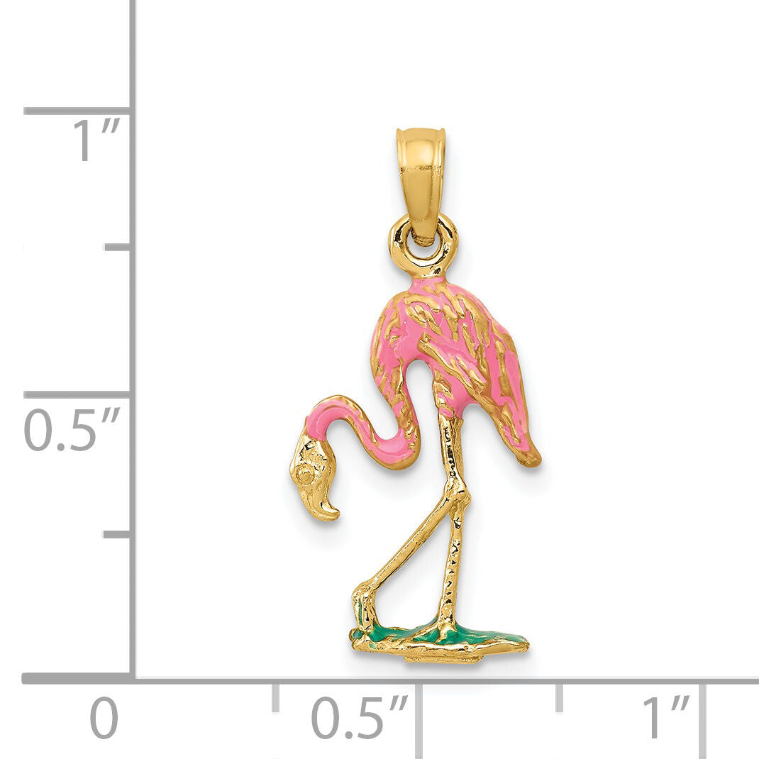 14k Enameled Flamingo Pendant-K3269