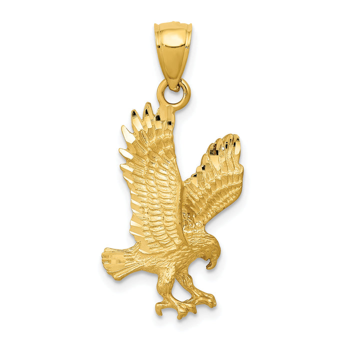 14K Satin Diamond-cut Eagle Pendant-K3273