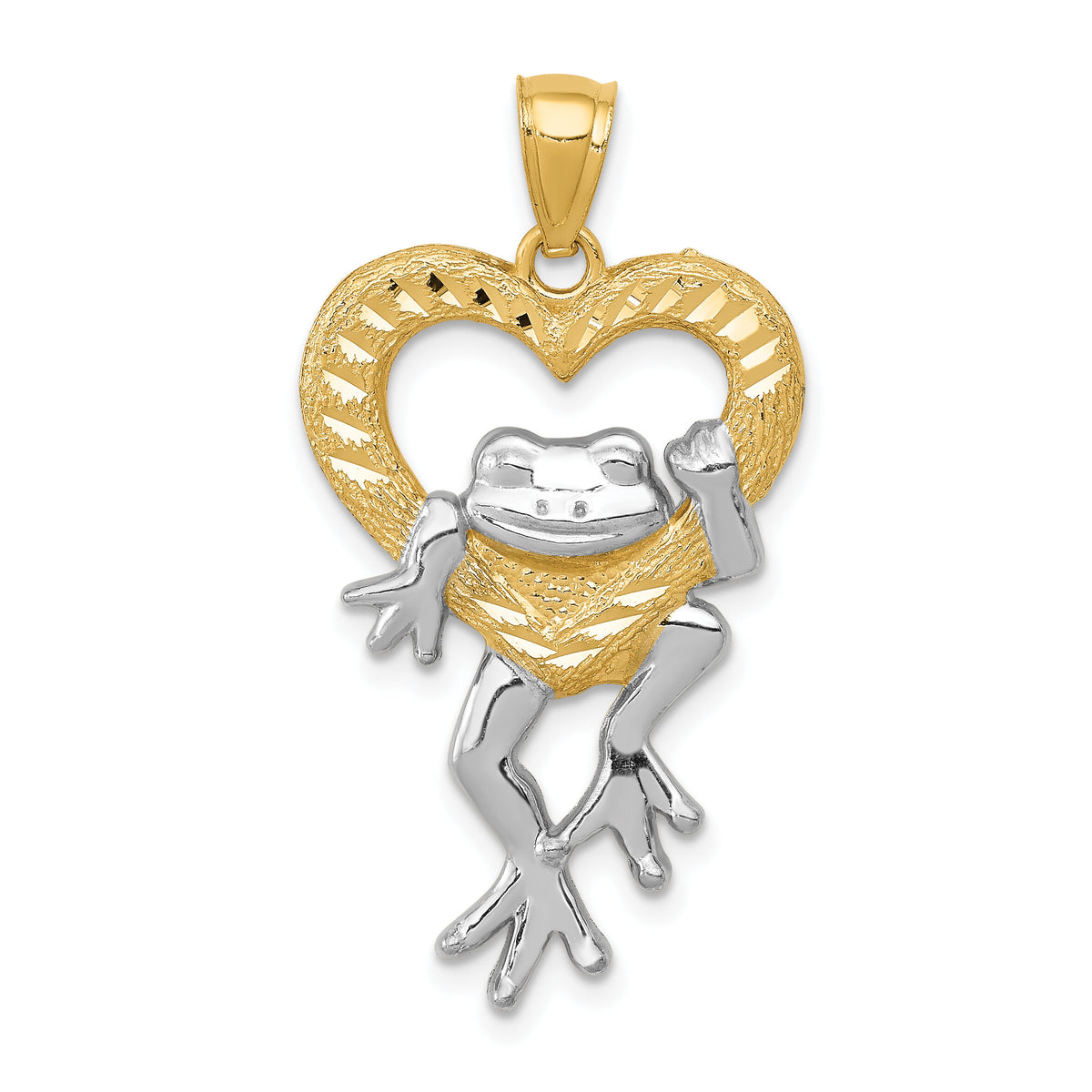 14k and Rhodium D/C Frog in Heart Pendant-K3293
