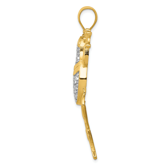 14K and Rhodium Diamond-cut Frog Pendant-K3296