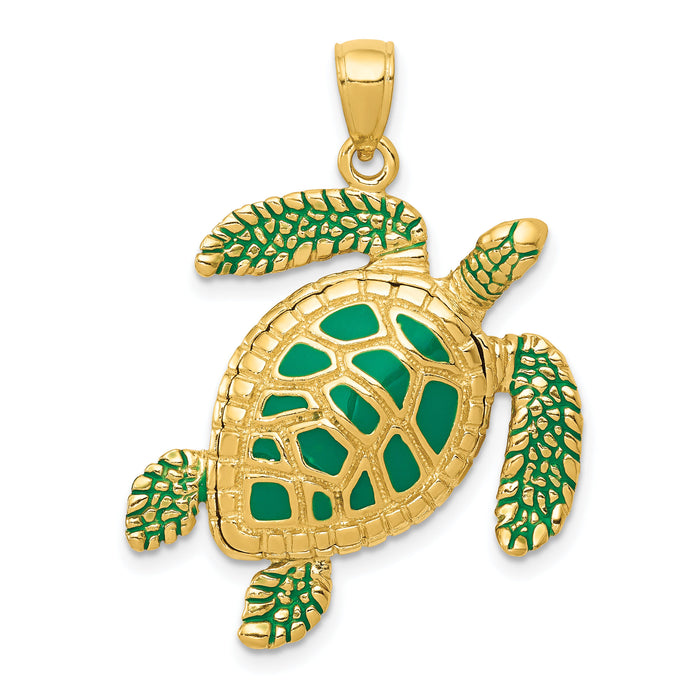 14k 3-D Enameled Sea Turtle Pendant-K3305