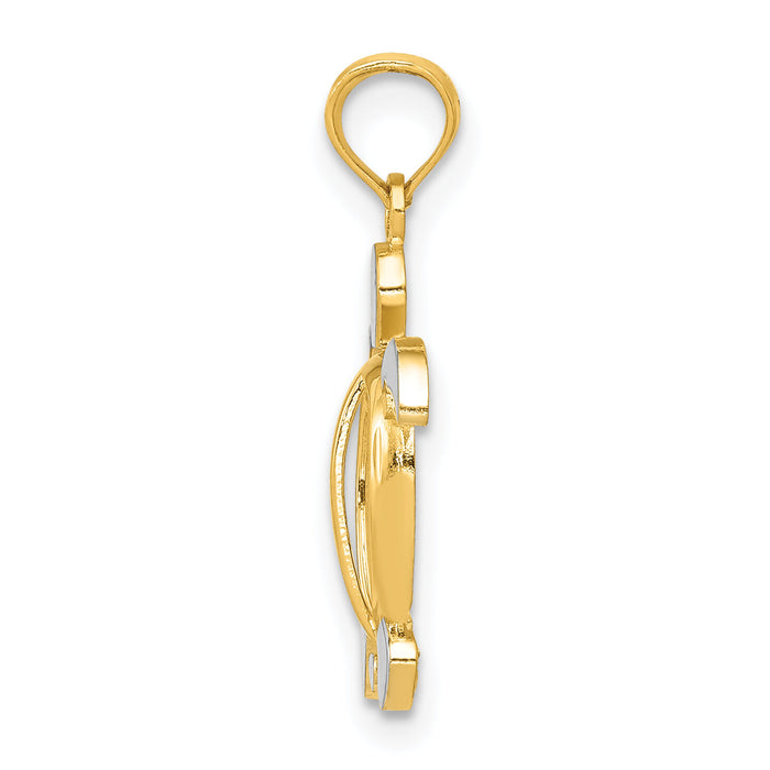 14K and Rhodium Sea Turtle Pendant-K3307